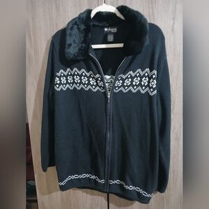 Style & Co. Black Sweater with Faux Fur Collar